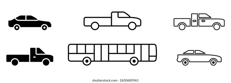 Car line silhouette icons set vector illustration isolated on white background