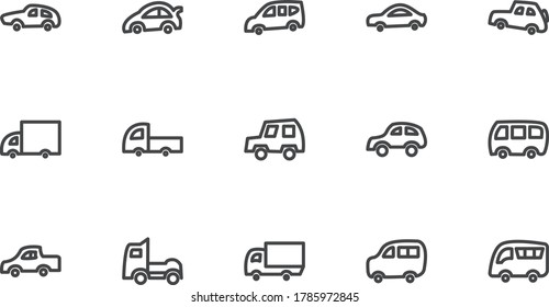 conjunto de iconos de estilo de línea de coche