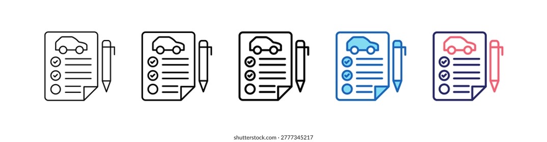 Car List Icon In 5 Different Styles Set Collection.