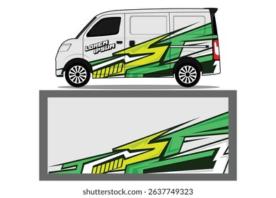Car Livery Decal with Abstract Design Vector editable colour. Abstract racing and sport background for car livery or daily use car vinyl sticker in green color combinations