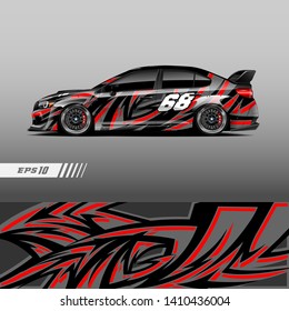 Car livery design vector. Graphic abstract stripe racing background kit designs for wrap vehicle, race car, rally and adventure.