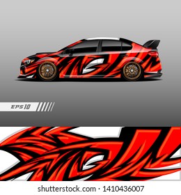 Car livery design vector. Graphic abstract stripe racing background kit designs for wrap vehicle, race car, rally and adventure.