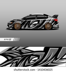 Car livery design vector. Graphic abstract stripe racing background kit designs for wrap vehicle, race car, rally and adventure.