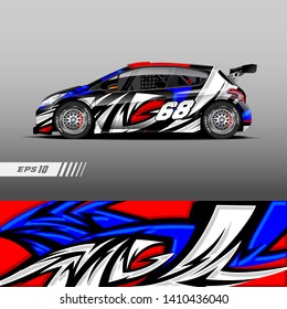 Car livery design vector. Graphic abstract stripe racing background kit designs for wrap vehicle, race car, rally and adventure.