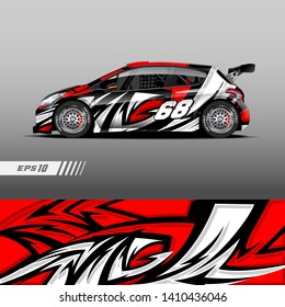 Car livery design vector. Graphic abstract stripe racing background kit designs for wrap vehicle, race car, rally and adventure.