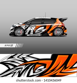Car livery design vector. Graphic abstract stripe racing background kit designs for wrap vehicle, race car, rally and adventure.