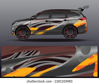 Car livery design vector. Graphic abstract stripe racing background designs for vehicle, race car, rally, adventure.