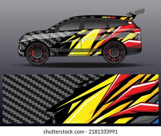 Car livery design vector. Graphic abstract stripe racing background designs for vehicle, race car, rally, adventure.