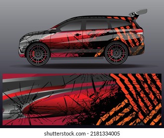 Car livery design vector. Graphic abstract stripe racing background designs for vehicle, race car, rally, adventure.