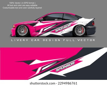  car livery design vector. Graphic abstract stripe racing background designs for wrap