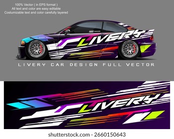 car livery design vector. Graphic abstract stripe racing background designs for wrap