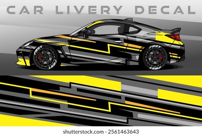 Car Livery design vector. Car wrap decal with abstract design yellow black colour. Sticker vinyl car suitable for racing, rally or dailly use
