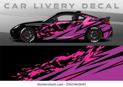 Car Livery design vector. Car wrap decal with abstract design pink black colour. Sticker vinyl car suitable for racing, rally or dailly use
