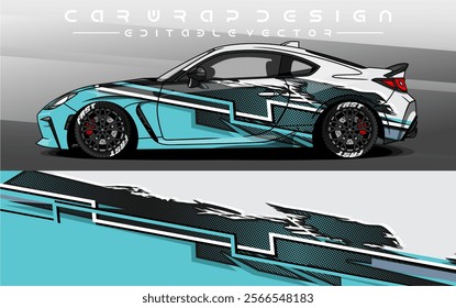 Car Livery design vector. Car wrap decal with abstract design blue black white colour. Sticker vinyl car suitable for racing, rally or dailly use