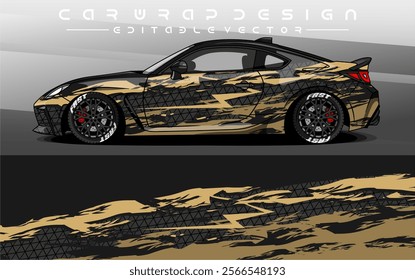 Car Livery design vector. Car wrap decal with abstract design golden black colour. Sticker vinyl car suitable for racing, rally or dailly use