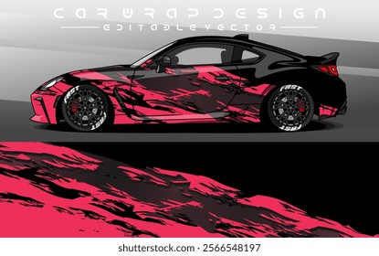 Car Livery design vector. Car wrap decal with abstract design pink black colour. Sticker vinyl car suitable for racing, rally or dailly use