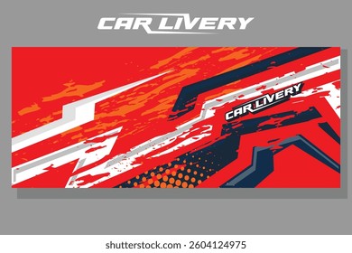car livery graphic vector. abstract grunge background design for vehicle vinyl wrap and car branding in red and black color