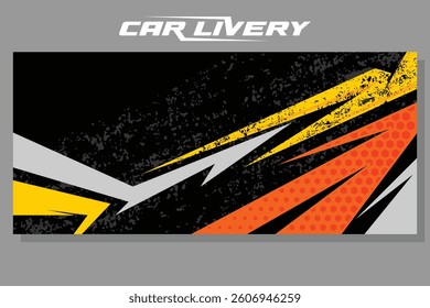 car livery graphic vector. abstract grunge background  black design for vehicle vinyl wrap and car branding in yellow and orange color