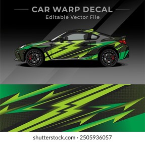 Car Livery Green Abstract Design. Car Wrap Decal Sticker With Black and Green Glow Color. Editable Vector. Car Branding Abstract. Ready to Print