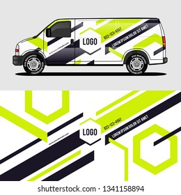 car livery lime green van wrap design wrapping sticker and decal design for corporate company branding vector