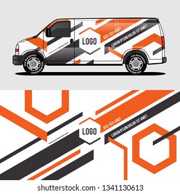 car livery orange van wrap design wrapping sticker and decal design for corporate company branding vector