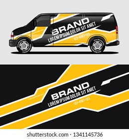 car livery yellow van wrap design wrapping sticker and decal design for corporate company branding vector