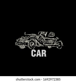 lustración del coche con arte garabateado o mano digital dibujada para el diseño de fondo o camiseta