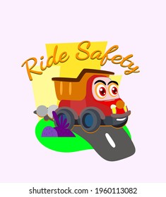 car llustration with text safety ride for kids background