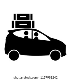 
A car loaded with luggage depicting holiday travel icon 

