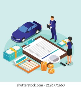 Car Loan Calculator Isometric 3d Vector Concept For Banner, Website, Illustration, Landing Page, Flyer, Etc.