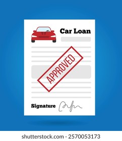 Car Loan Document Signed and Approved. Transportation means and banking business concept vector art