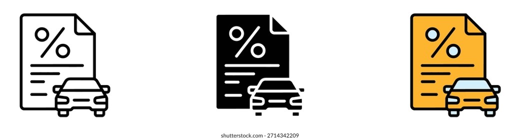 Vector de ícono de préstamo de automóvil. financiamiento atractivo con símbolo de tasa porcentual baja. Ilustración vectorial.