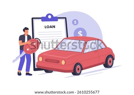 Car Loan Illustration. Auto Financing, Vehicle Credit, and Loan Approval Concept. Illustrations for websites, landing pages, mobile apps, posters