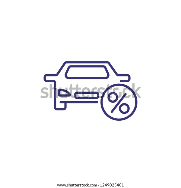 Car loan line icon. Car and\
percent mark on white background. Car credit concept. Vector\
illustration can be used for topics like credit, auto sale,\
trip