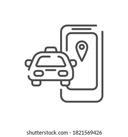 Car location black line icon. Online mobile application order taxi service. Pictogram for web, mobile app, promo. UI UX design element