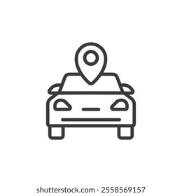 Car location, icon in line design. Car, location, map, navigation, GPS, pin, vehicle on white background vector. Car location, icon in line design editable stroke icon