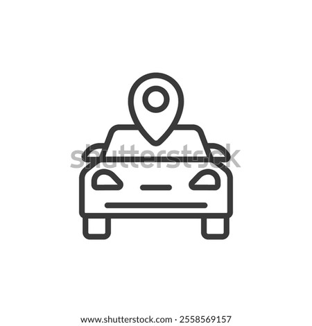 Car location, icon in line design. Car, location, map, navigation, GPS, pin, vehicle on white background vector. Car location, icon in line design editable stroke icon