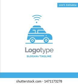 Car, Location, Map Blue Solid Logo Template. Place for Tagline. Vector Icon Template background