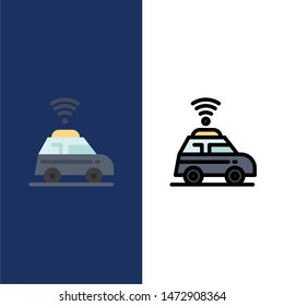 Car, Location, Map  Icons. Flat and Line Filled Icon Set Vector Blue Background