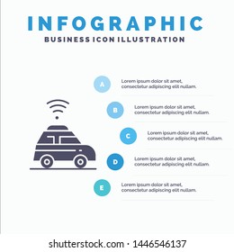 Car, Location, Map Solid Icon Infographics 5 Steps Presentation Background