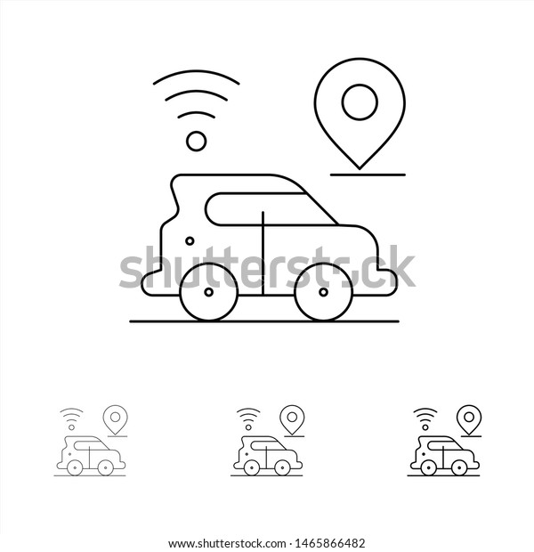 Car, Location, Map, Technology\
Bold and thin black line icon set. Vector Icon Template\
background