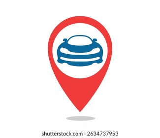 Car location pin icon. Modern, flat design for automotive services, gps tracking, vehicle rental, or dealership maps. Illustrates mobility, travel, or direction.
