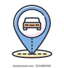 Car location pin icon. A simple and colorful icon representing a car location marker. Perfect for app interfaces and websites related to navigation and transportation.