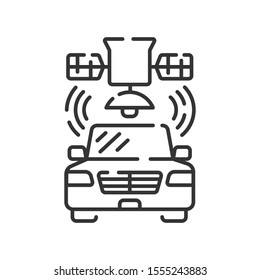 Car location tracking with satellite navigation color line icon. Self driving concept. Connected driverless auto.