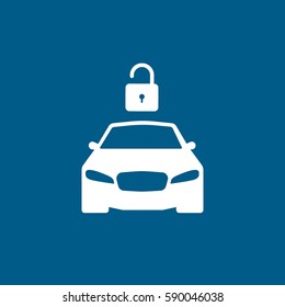Car And Lock Flat Icon On Blue Background