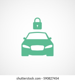 Car And Lock Green Flat Icon On White Background