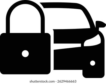  Car lock icon, Symbol isolated white background. Silhouette icon. black illustration.
