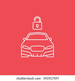 Car And Lock Line Icon On Red Background