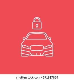 Car And Lock Line Icon On Red Background
