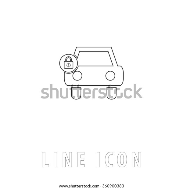 Car lock Outline simple vector icon on white\
background. Line pictogram with text\
